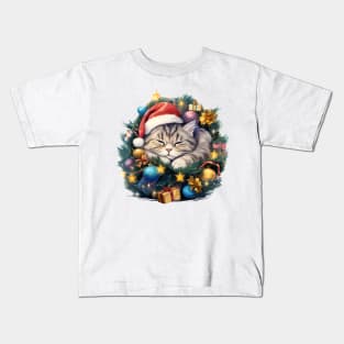 Lazy American Shorthair Cat At Christmas Kids T-Shirt